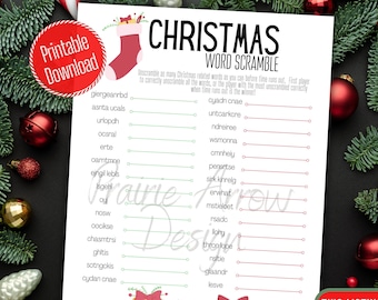 Kerst Word Scramble afdrukbaar spel ⁝ Vakantiefeestspel ⁝ Instant digitale download ⁝ CG0x01