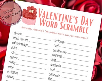 Valentine's Day "Word Scramble" Printable Game ⁝ Valentine's Day Group Party Game ⁝ Instant Digital Download ⁝ VG0x01