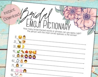 Bridal Emoji Pictionary Game, Wedding Shower (Digital Download)
