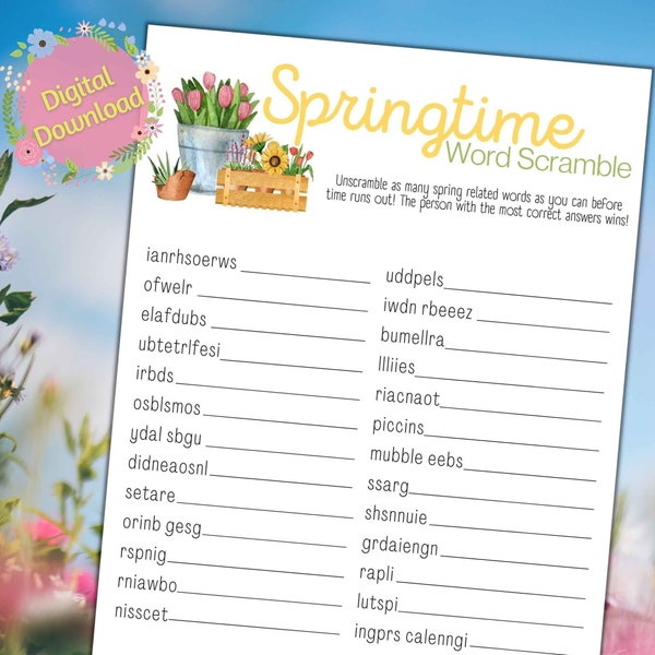 Spring Word Scramble Printable Game ⁝ Springtime Group Party Game ⁝ Instant Digital Download ⁝ SP0x01