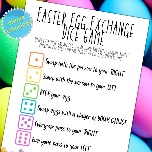 Easter Egg Exchange Dice Game Printable Game ⁝ Easter Group Party Game ⁝ Instant Digital Download ⁝ E0x01