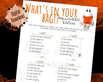 Halloween "What's in your Bag" Printable Game ⁝ Halloween Group Party Game ⁝ Instant Digital Download ⁝ H0x01