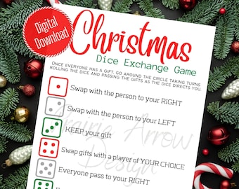 Juego de dados para intercambiar regalos de Navidad, juego de fiesta imprimible (descarga digital)
