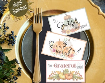 So Grateful for You Autumn Gratitude Cards ⁝ Digital Download ⁝ Thanksgiving Grateful for you Cards ⁝ Appreciation Cards ⁝ TGC0x01