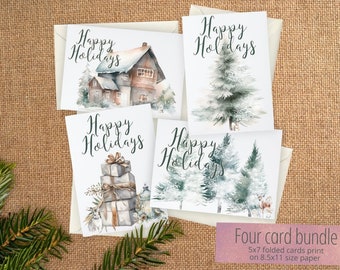 Rustic Woodland kerstkaartenset (digitale download)