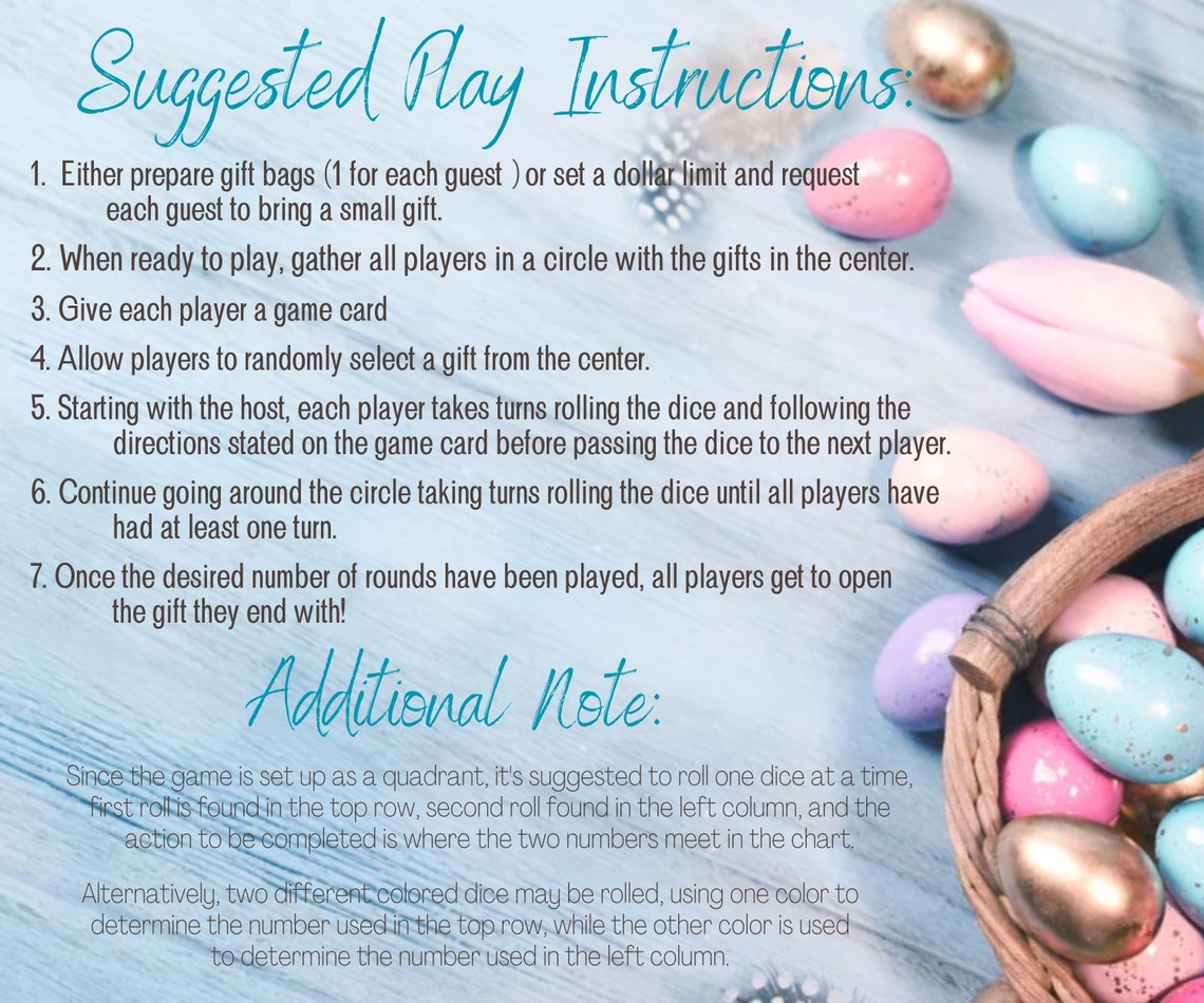 Editable Easter Basket Exchange Dice Game Editable Easter Group Party