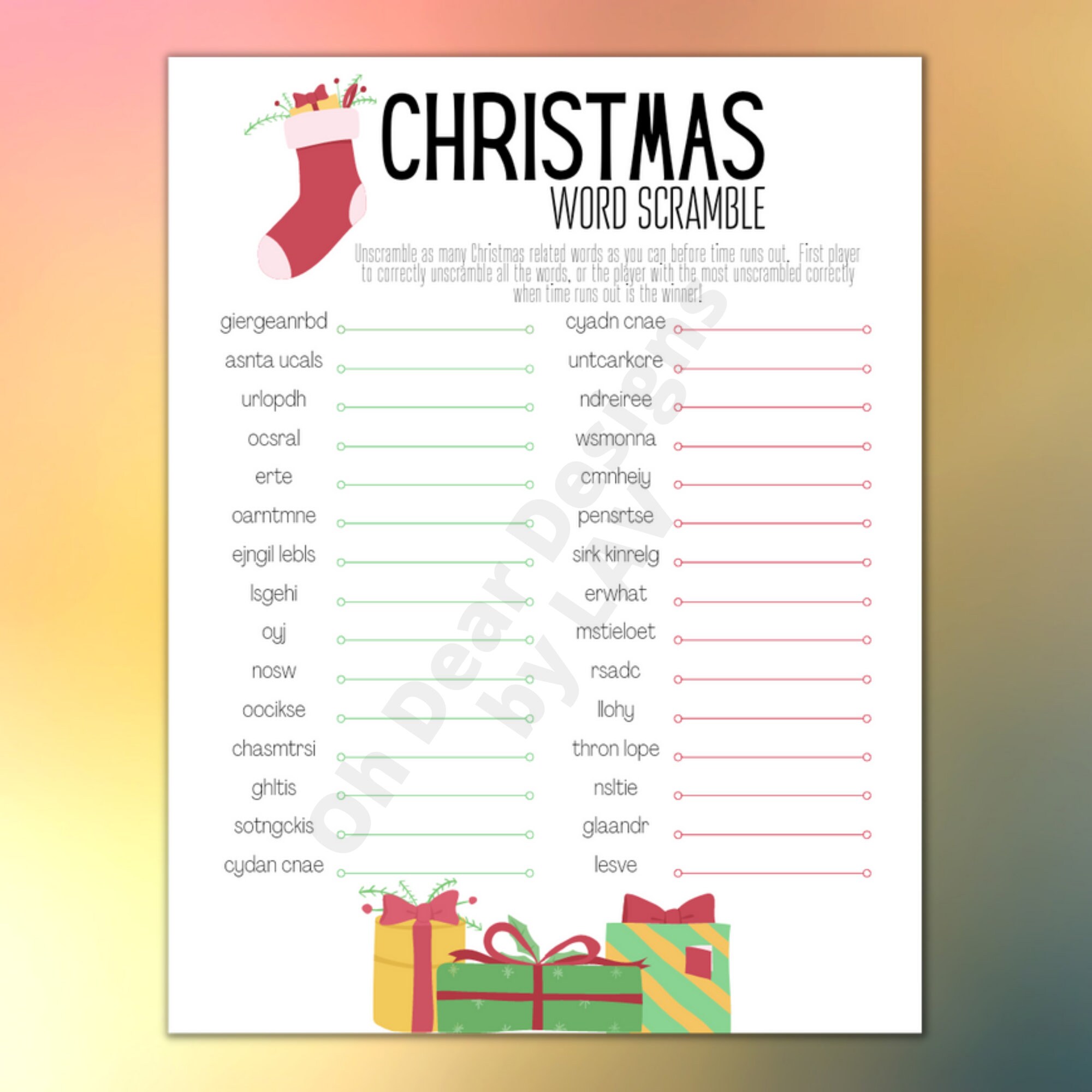 Christmas Word Scramble Printable Game Holiday Party Game Instant ...
