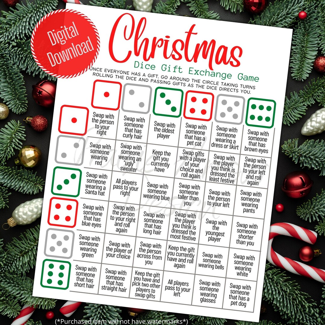 Christmas Gift Exchange Dice Game Printable Game (Download Now) - Etsy