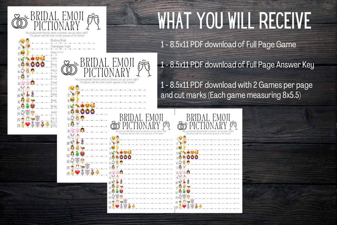 Bridal Emoji Pictionary Printable Bridal Shower Game Wedding Shower ...