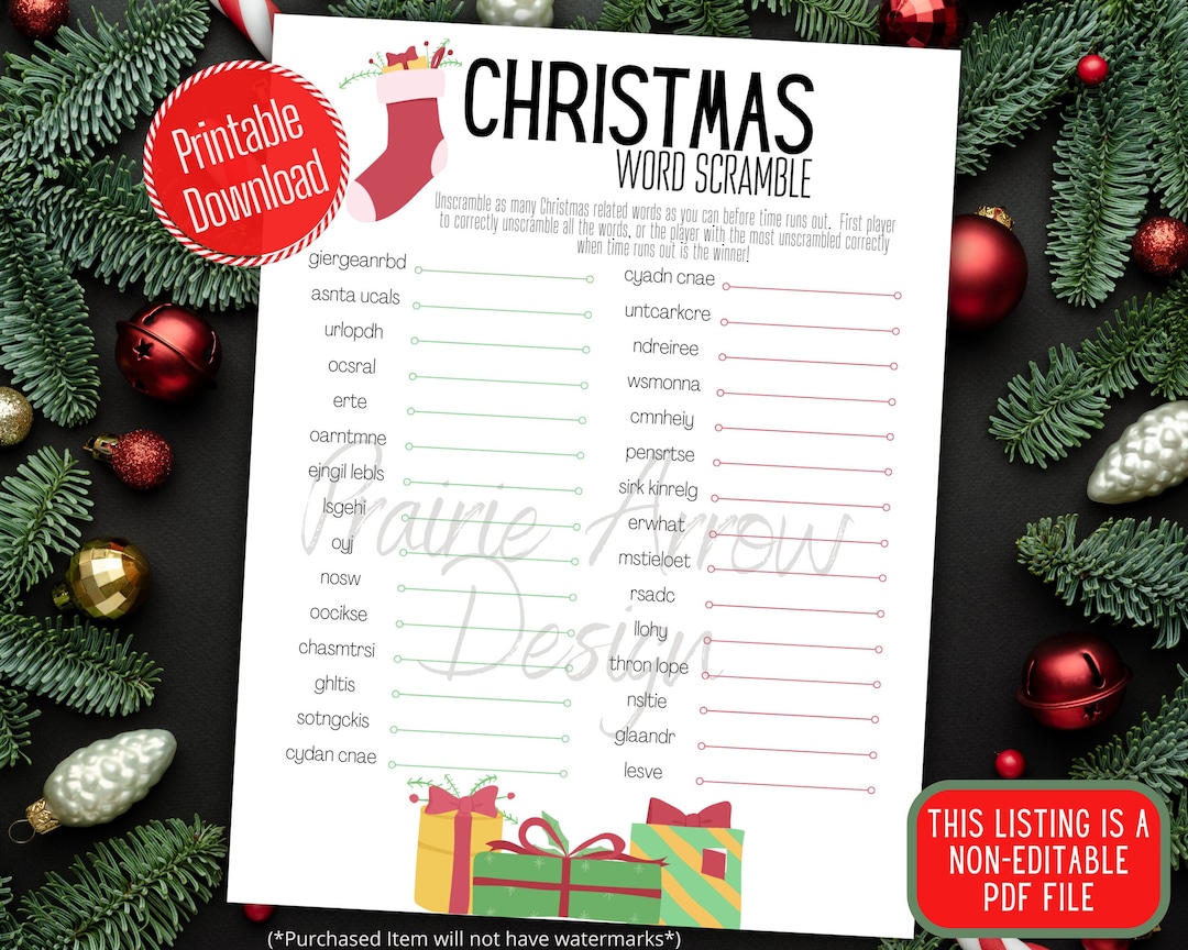 Christmas Word Scramble Printable Game ⁝ Holiday Party Game ⁝ Instant ...