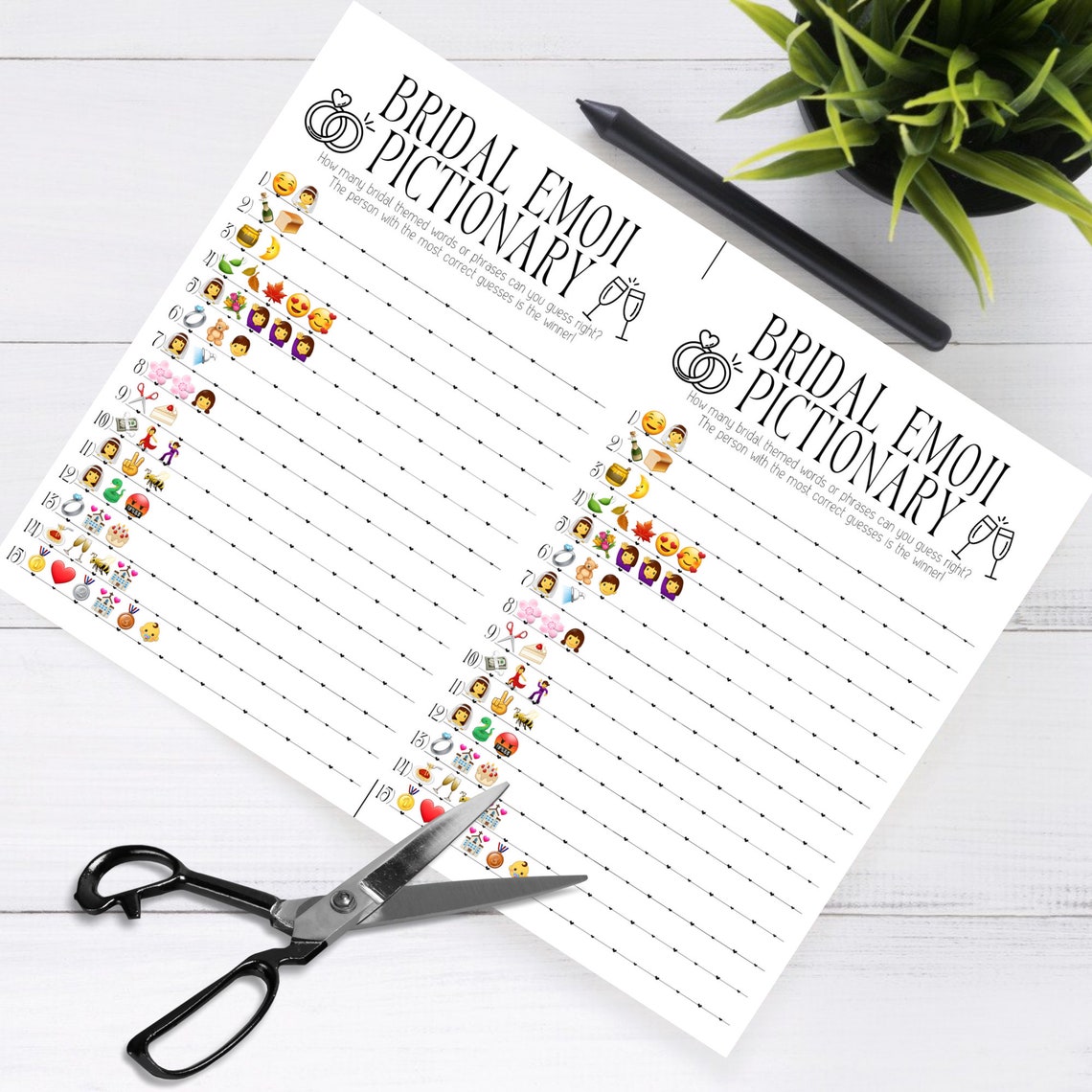 Bridal Emoji Pictionary Printable Bridal Shower Game Wedding Shower ...