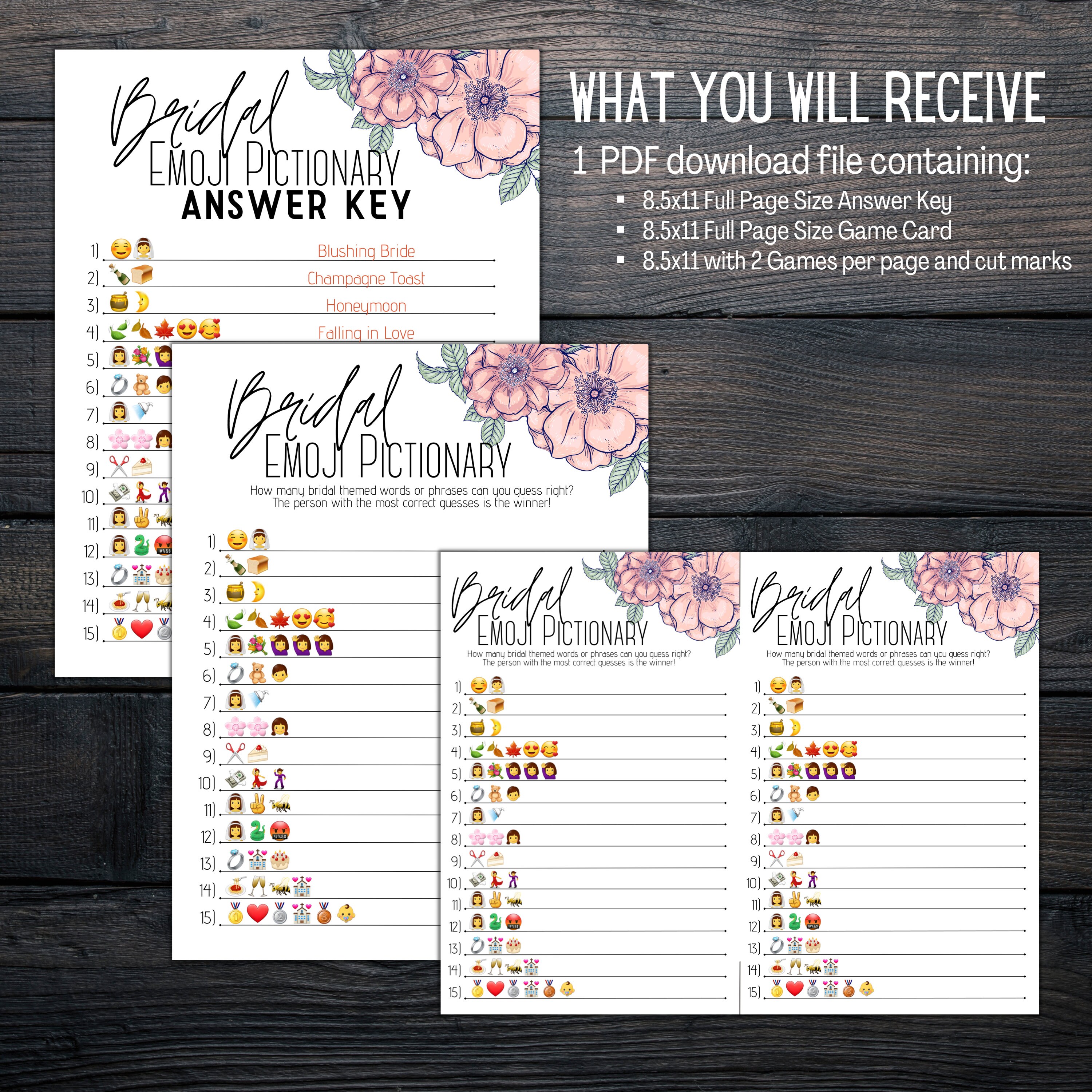 Bridal Emoji Pictionary Printable Bridal Shower Game Wedding Shower ...