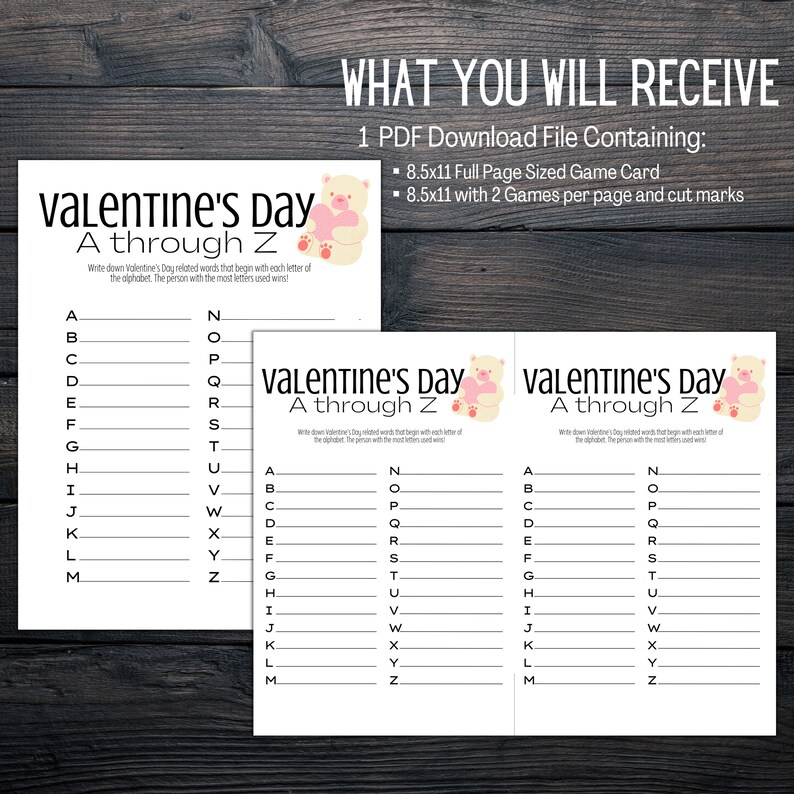 Valentine's Day a Through Z Printable Game Etsy