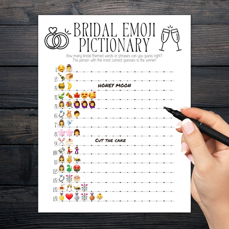 Bridal Emoji Pictionary Free Printable