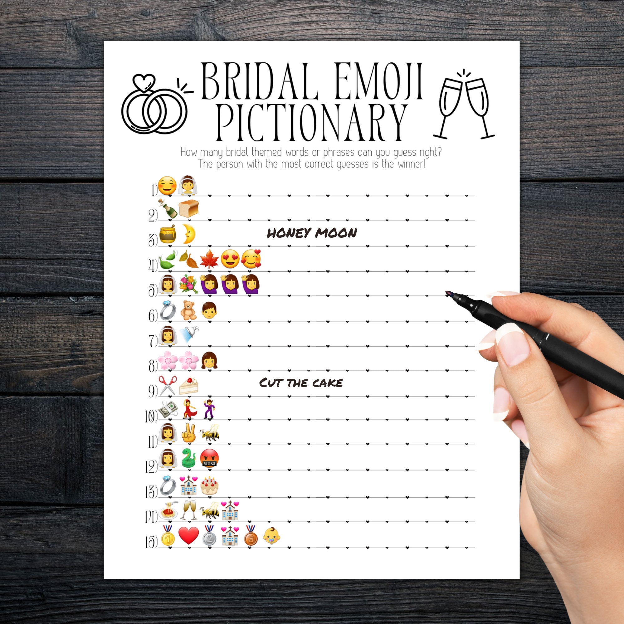 Bridal Emoji Pictionary Printable Bridal Shower Game Wedding Shower ...