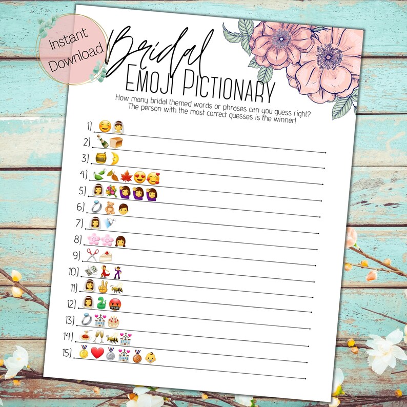 Bridal Emoji Pictionary Printable Bridal Shower Game ⁝ Wedding Shower ...