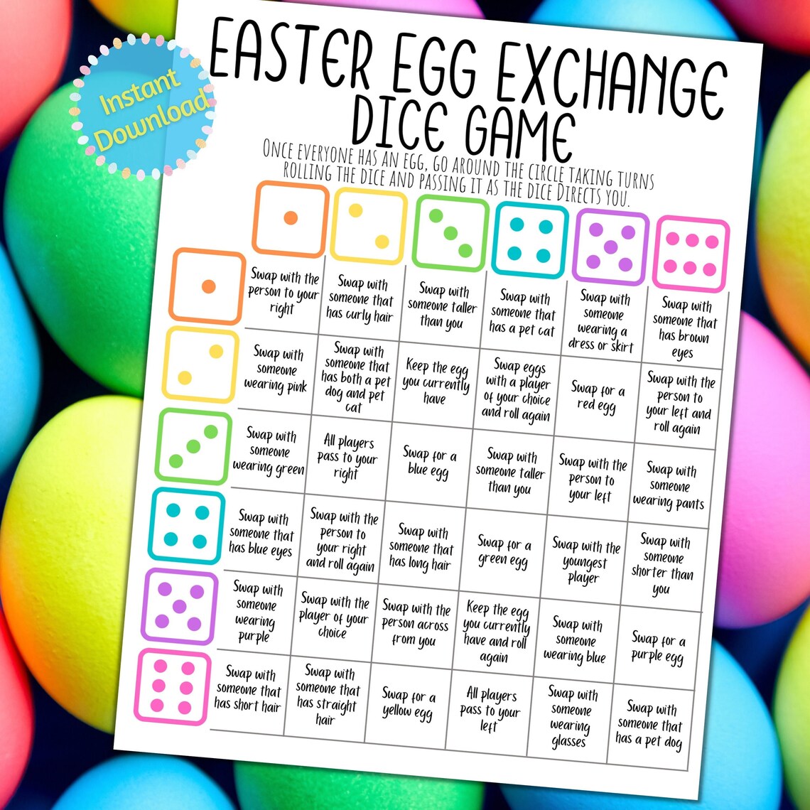 Easter Egg Exchange Dice Game Printable Game Easter Group Etsy UK