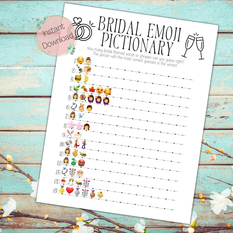 Bridal Emoji Pictionary Printable Bridal Shower Game Wedding Shower ...