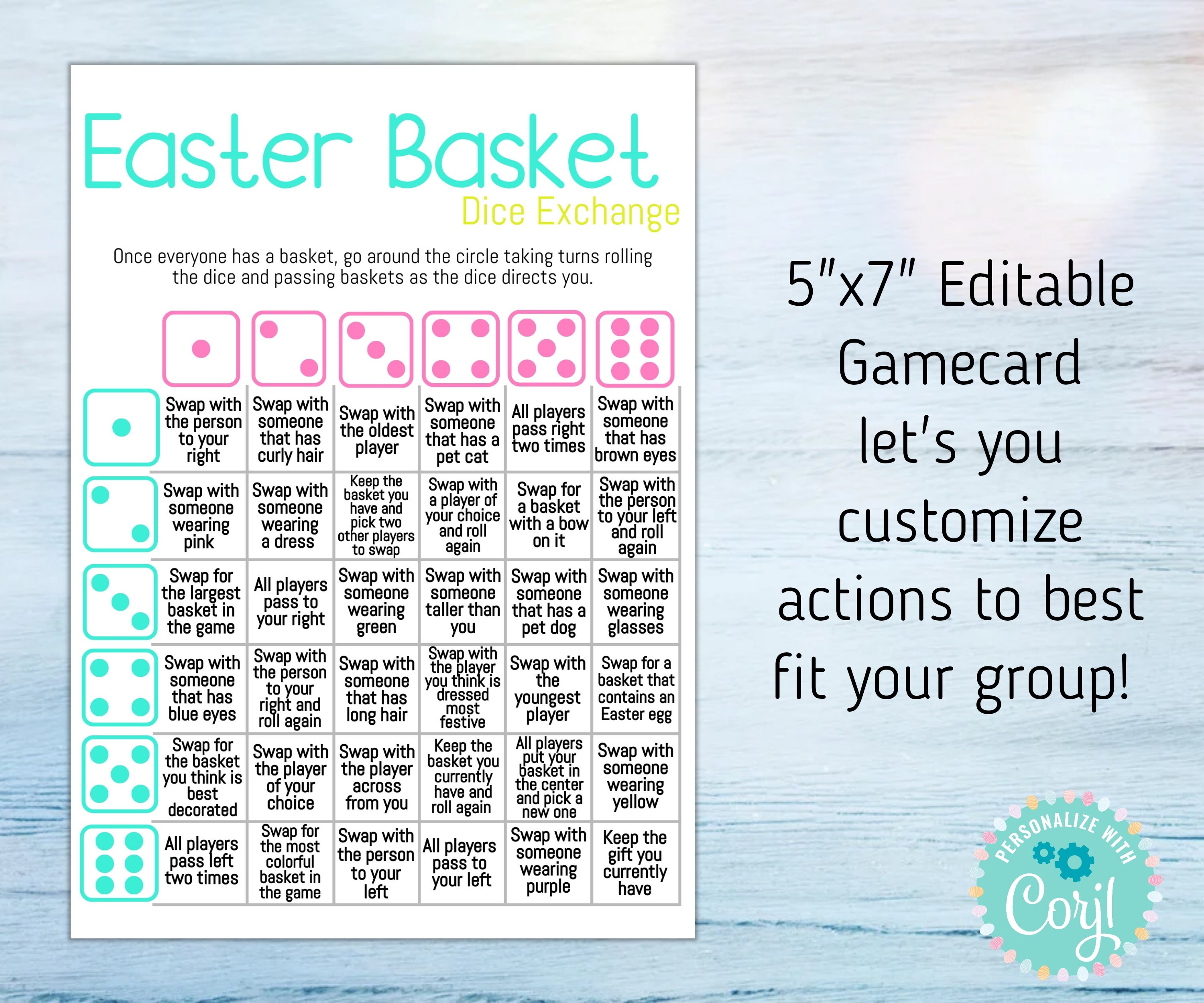 Editable Easter Basket Exchange Dice Game Editable Easter Group Party