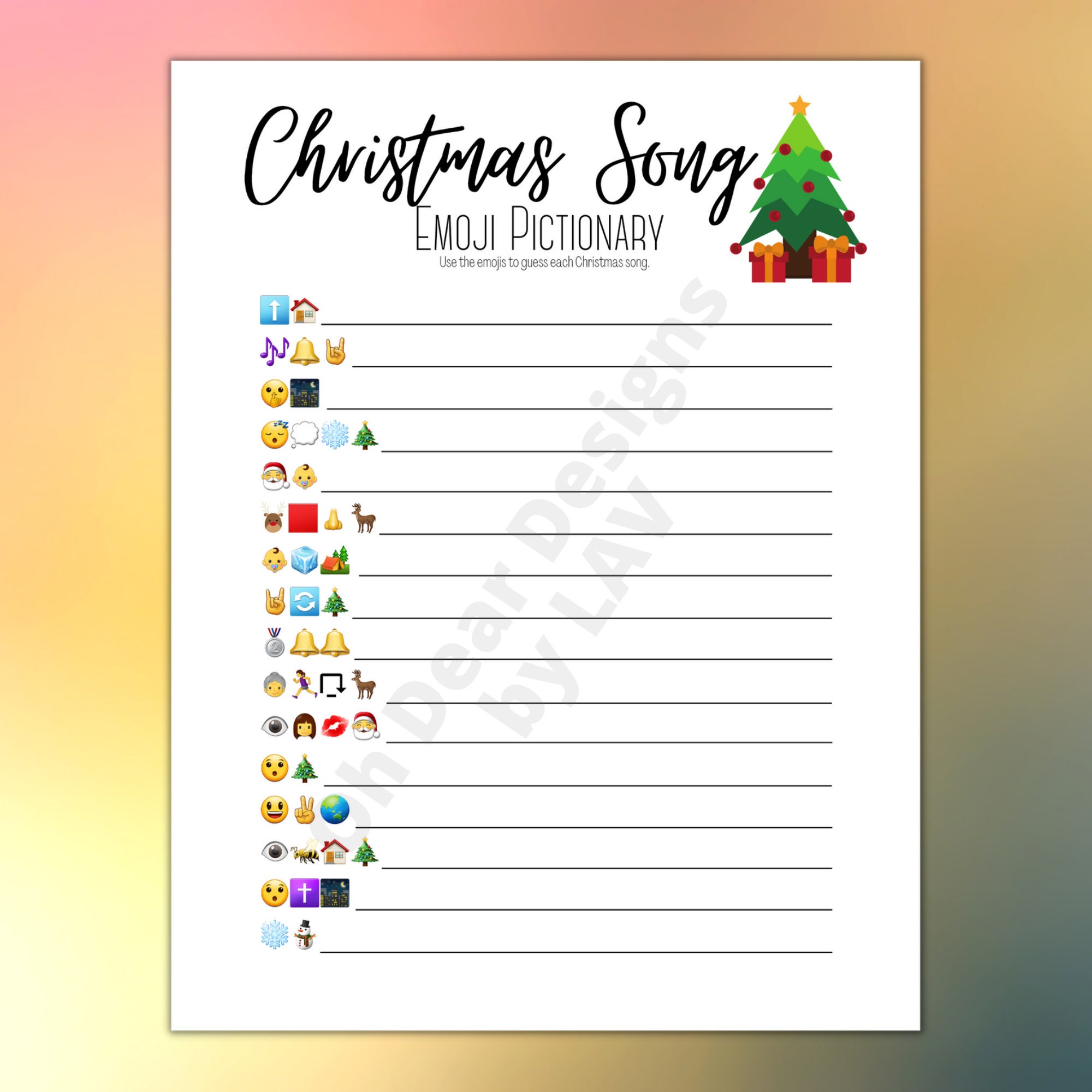 Christmas "song Emoji Pictionary" Printable Game ⁝ Holiday Party Game ...