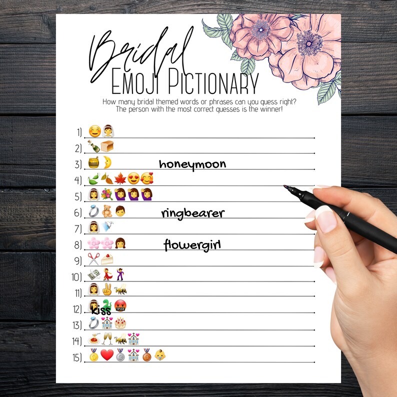 Bridal Emoji Pictionary Printable Bridal Shower Game ⁝ Wedding Shower ...