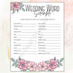 Wedding "word Scramble" Printable Bridal Shower Game W/ Answer Key ...