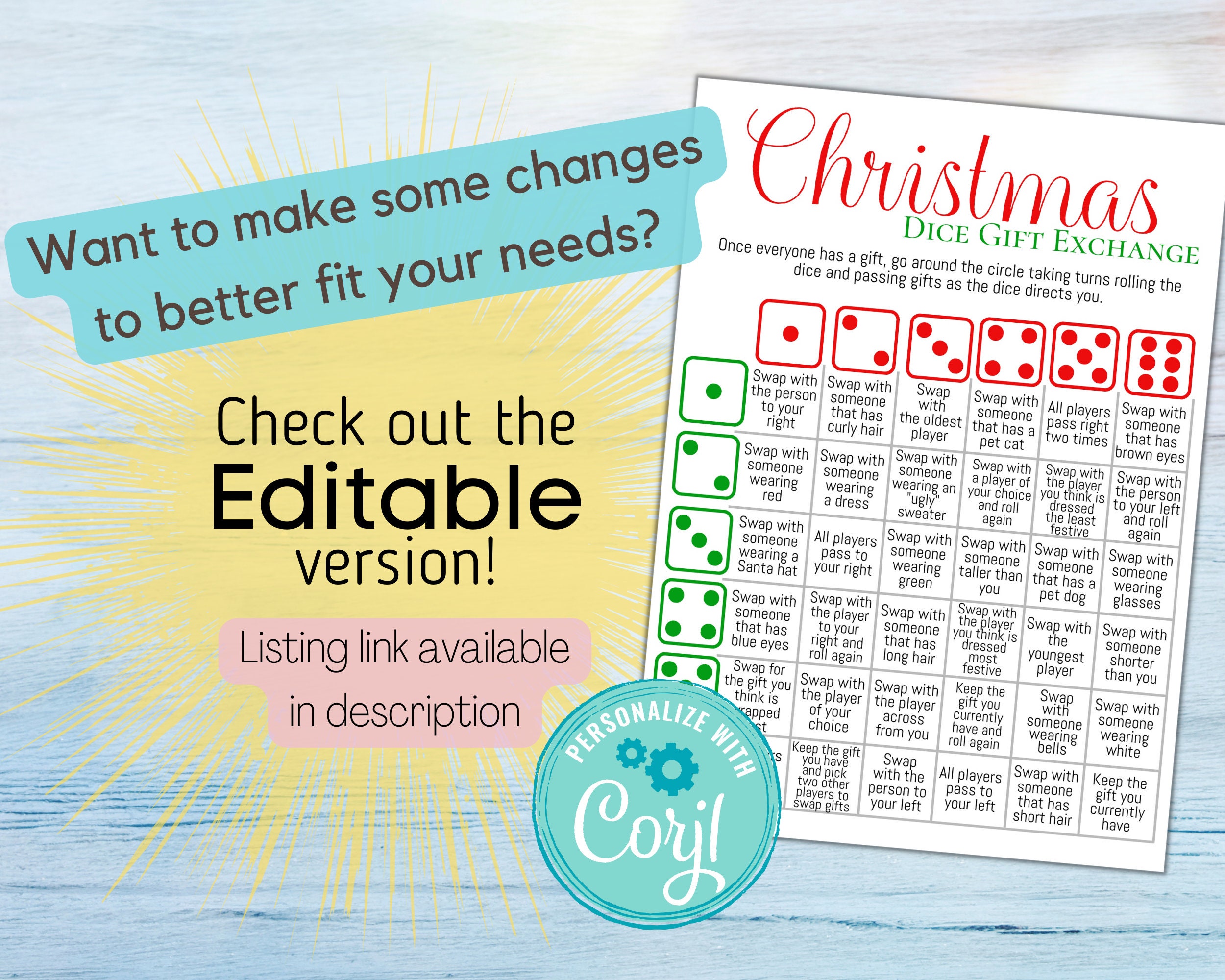 Christmas Gift Exchange Dice Game Printable Game Red and Green ...