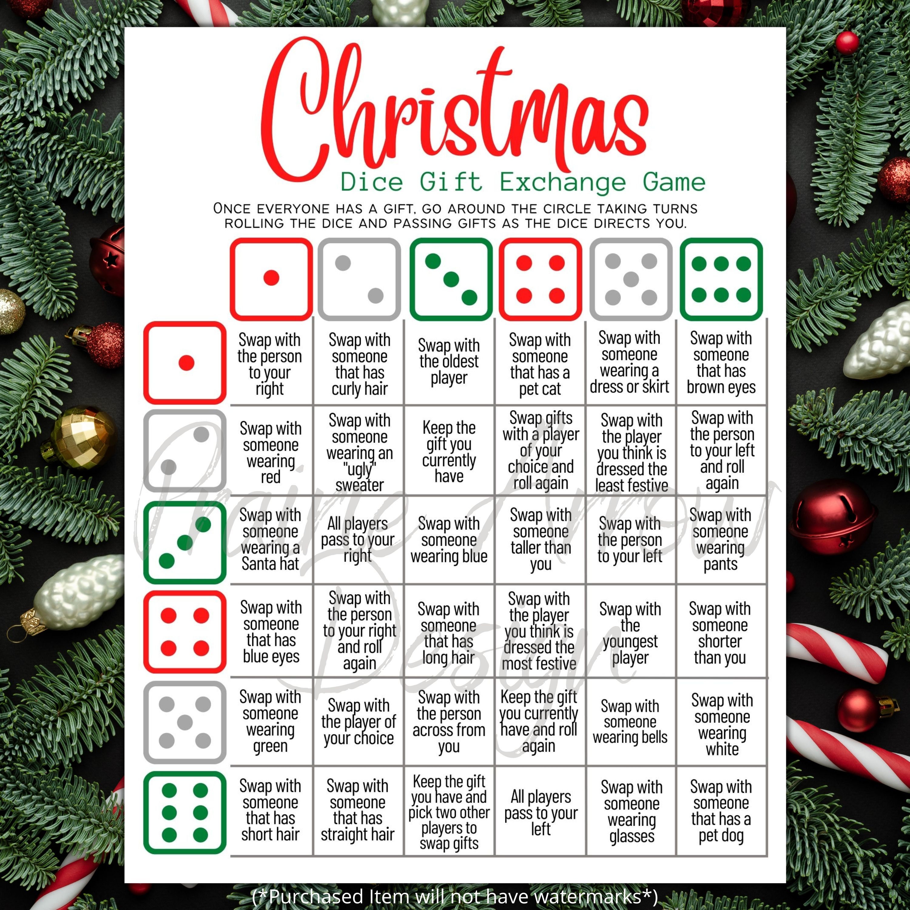 Christmas Gift Exchange Dice Game Printable Game Christmas Etsy