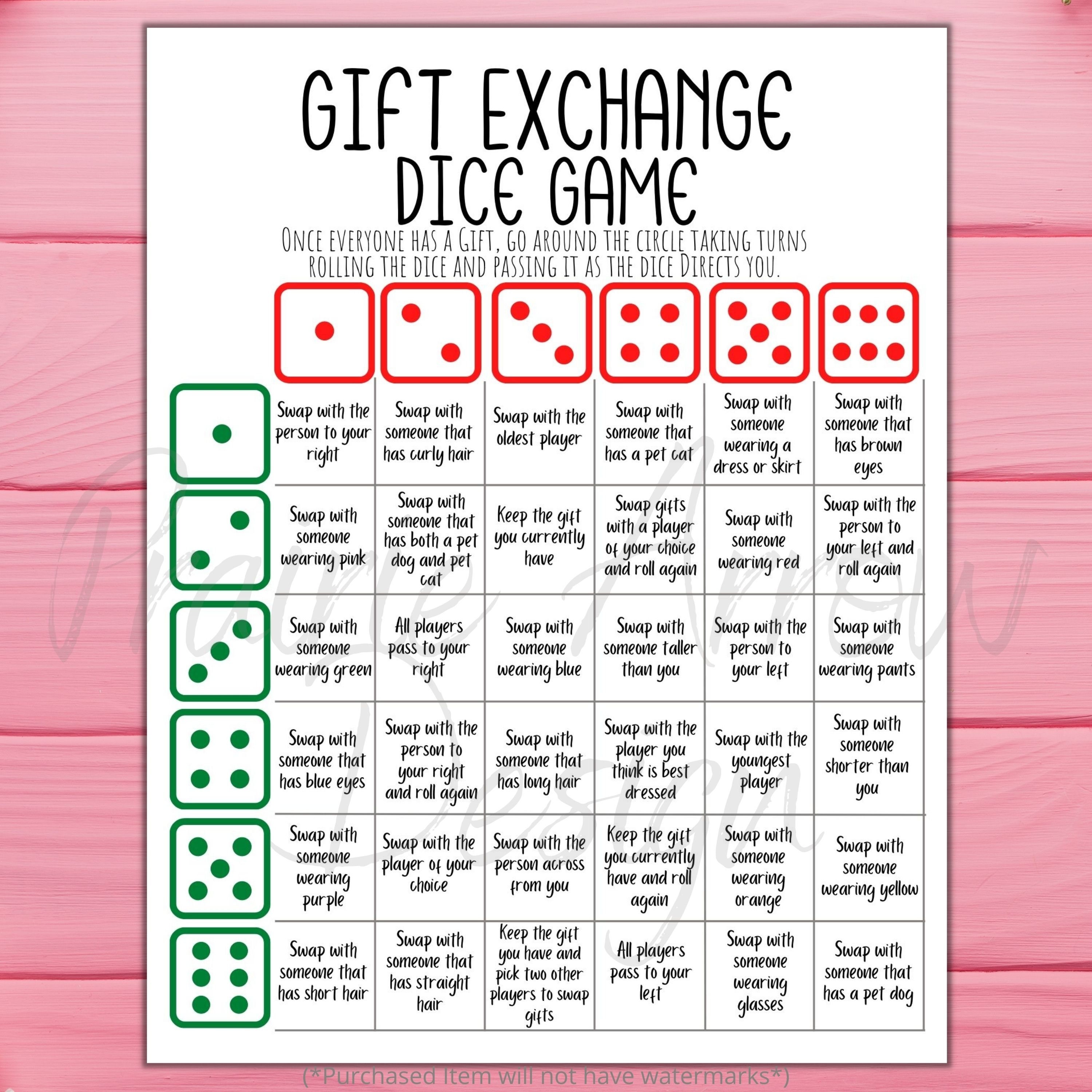 Gift Exchange Dice Game Printable Game Any Occasion Group Party Game