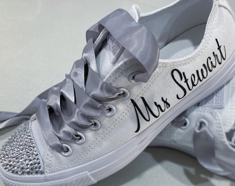 Wedding Shoe, CONVERSE, Diamante Toe- Low Tops - /bridal shoes/wedding shoes/wedding sneakers/customised shoes/bridal shoes/bling