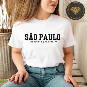 São Paulo Brazil coordinates unisex t-shirt, cotton unisex t-shirt, graphic T-shirt, gift for her, gift for him Custom T-shirt, Brasil