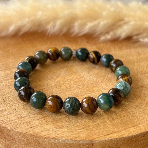 Men's bracelet in natural tiger's eye stone and Indian agate