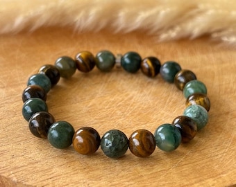Men&#39;s bracelet in natural tiger&#39;s eye stone and Indian agate