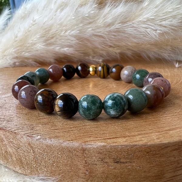 Natural stone bracelet Indian agate, purple aventurine and tiger's eye 8mm - Protection - Luck