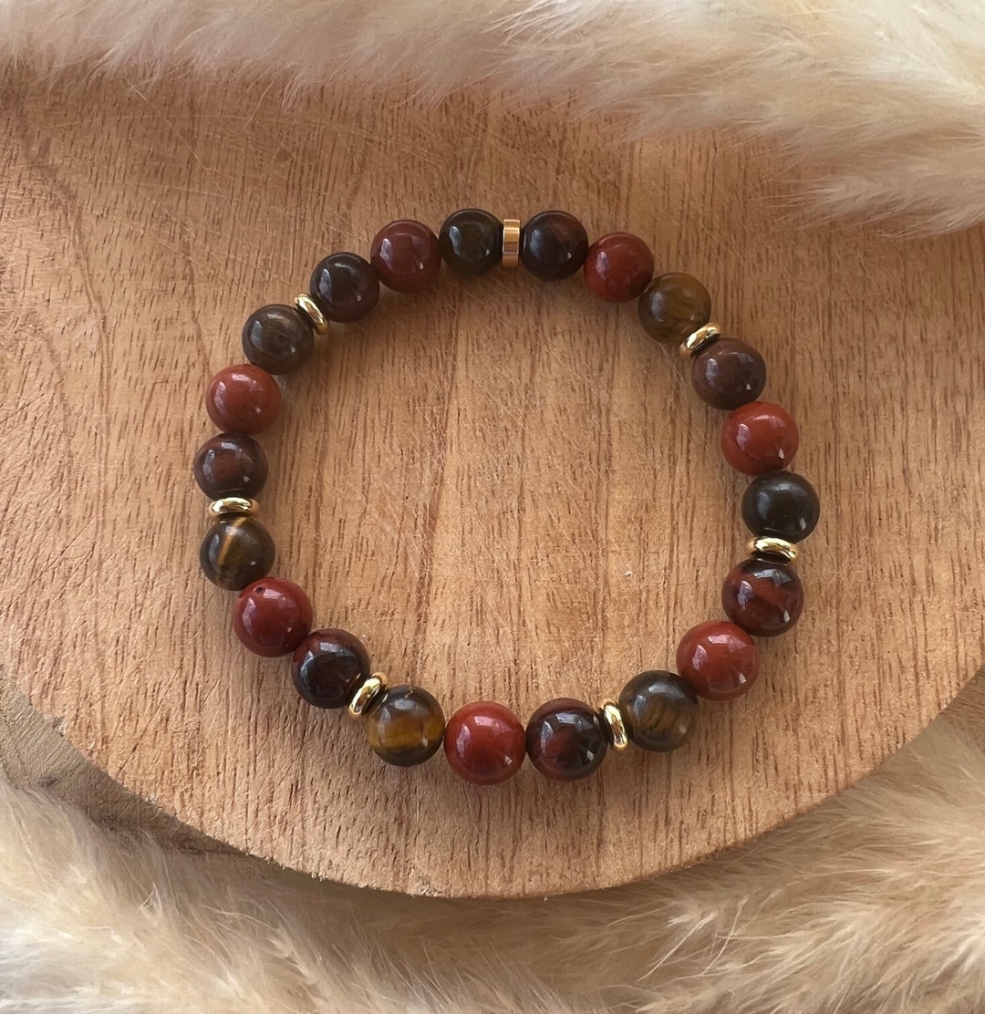 Bracciale Con Pietre Naturali Armony Paris – Occhio Di Tigre, Ematite, Corniola (18 Cm)
