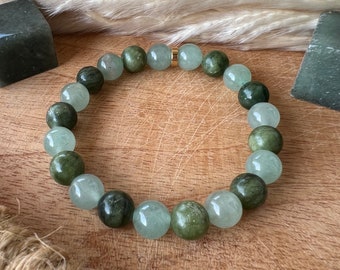 Bracciale avventurina verde e pietra di giada da 8 mm - braccialetto portafortuna