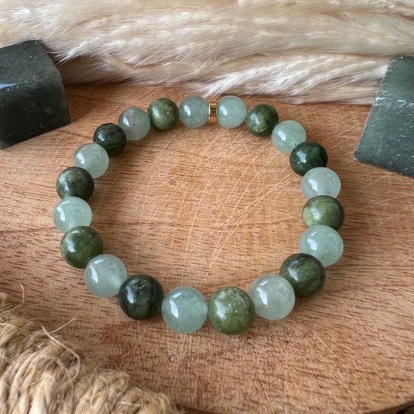 Bracelet aventurine verte et pierre de jade 8 mm - bracelet chance