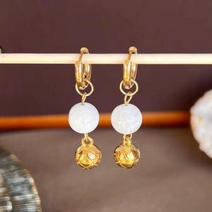 Moonstone Creole Earrings - Stainless Steel Hoop Earrings