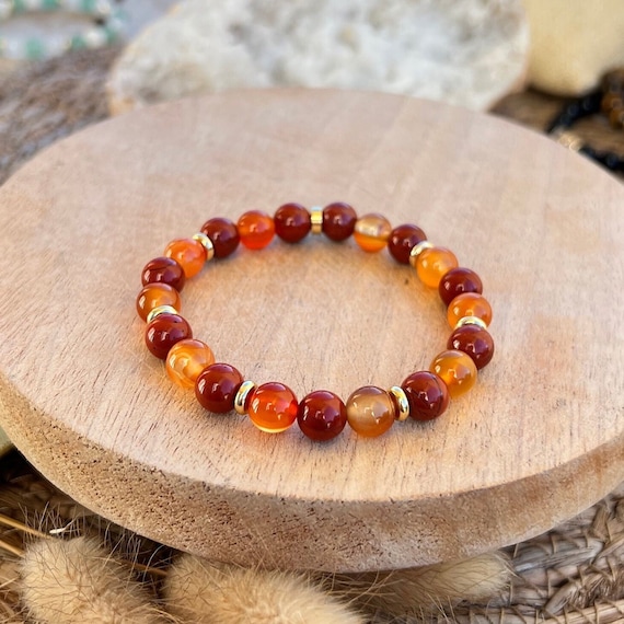 Carnelian and Red Jasper and Gold-plated Stainless Steel Bracelet