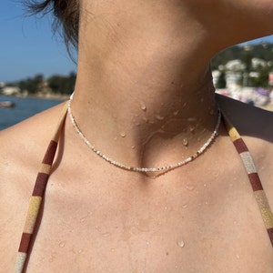 Collier ras de cou réglable en acier inoxydable doré perle de coquillage image 4