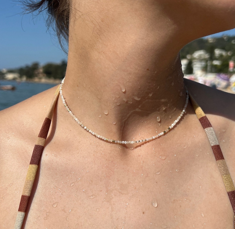 Collier ras de cou réglable en acier inoxydable doré perle de coquillage image 4