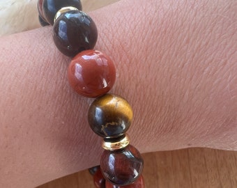 Bracciale in occhio di tigre, ossidiana fiocco di neve e pietra lavica: gioielli di protezione unisex - Italia