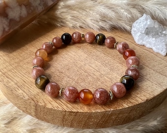 Natural stone bracelet in sunstone, carnelian and tiger's eye - protection bracelet