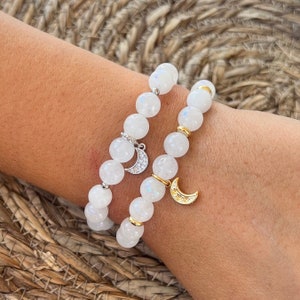 Gold or silver moonstone and moon bracelet