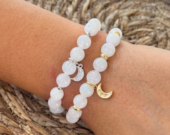 Gold or silver moonstone and moon bracelet