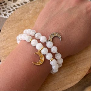 Moonstone bracelet and gold or silver moon pendant in stainless steel