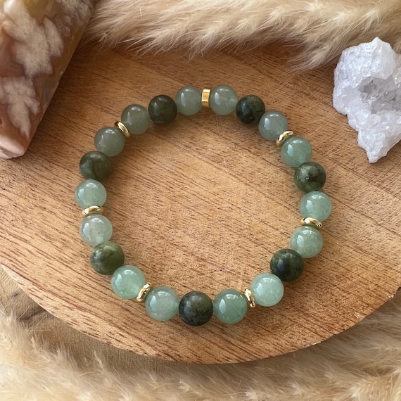 Bracelet Perles élastiques Aventurine Verte Et Obsidienne Noire – Taille Régulière – Neuf Avec étiquettes