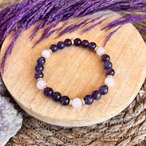 Amethyst and white quartz love bracelet