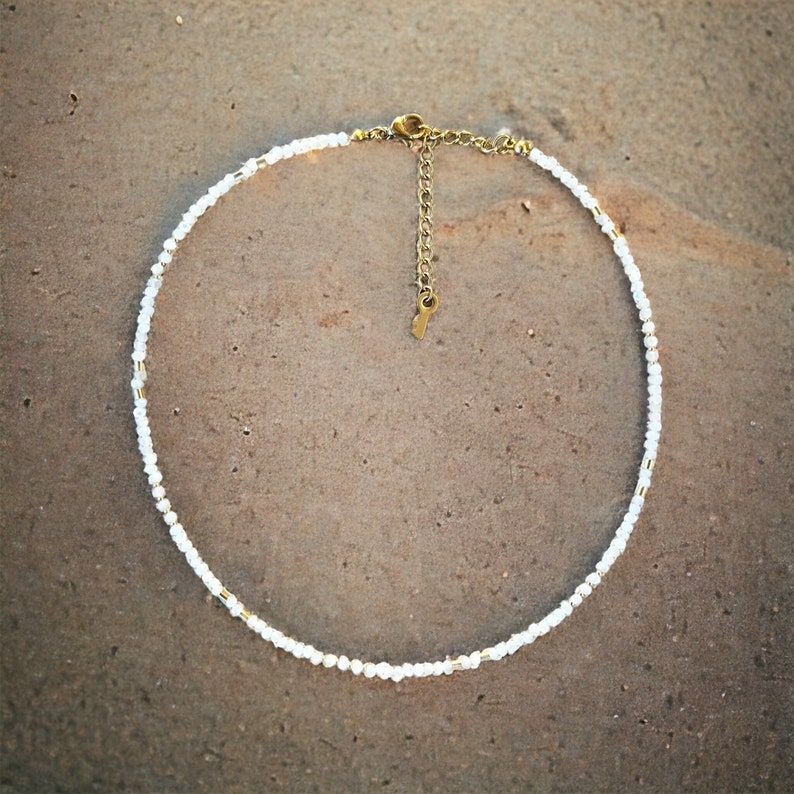 Collier ras de cou réglable en acier inoxydable doré perle de coquillage image 5