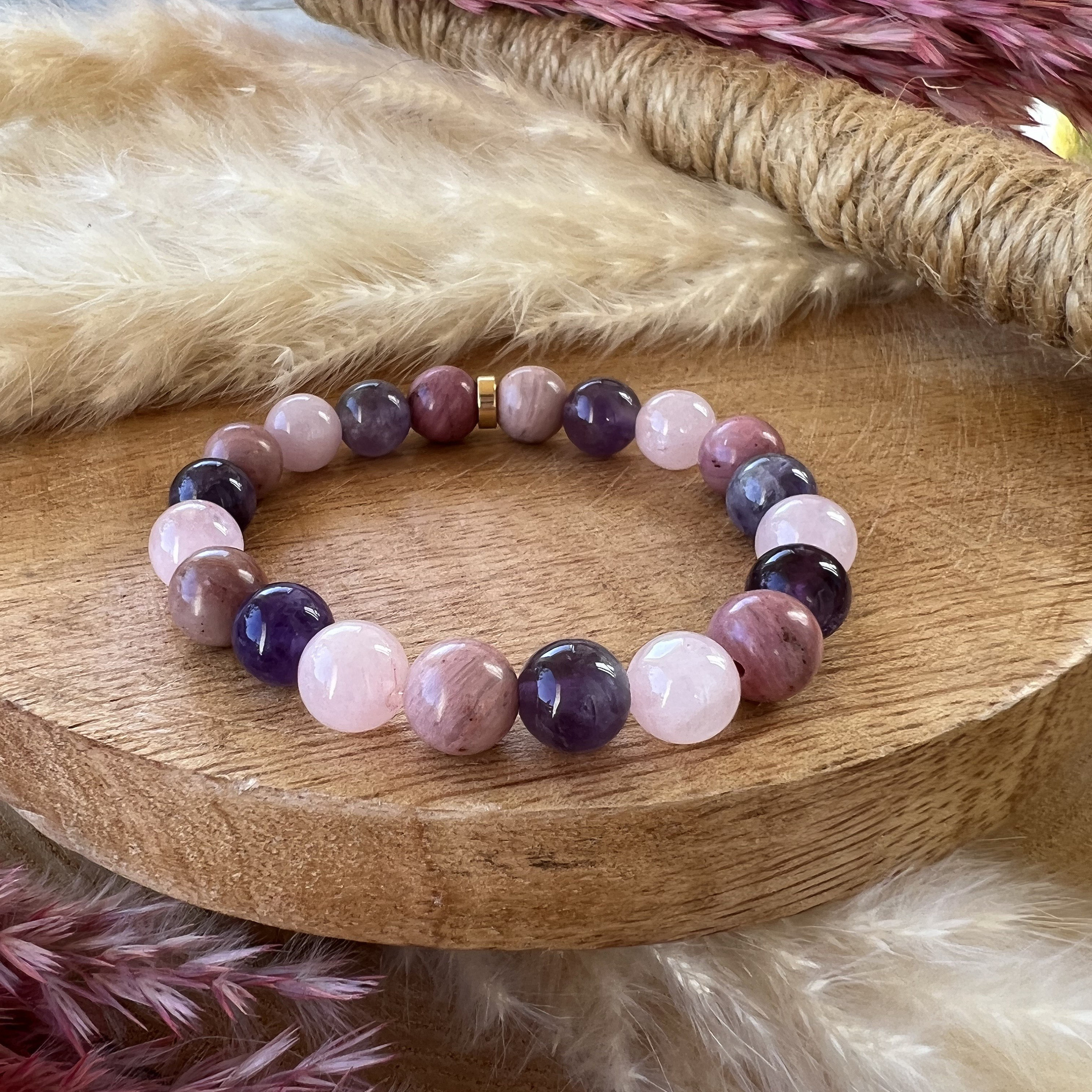 Bracelet Rose / Quartz rose, kunzite & rhodochrosite